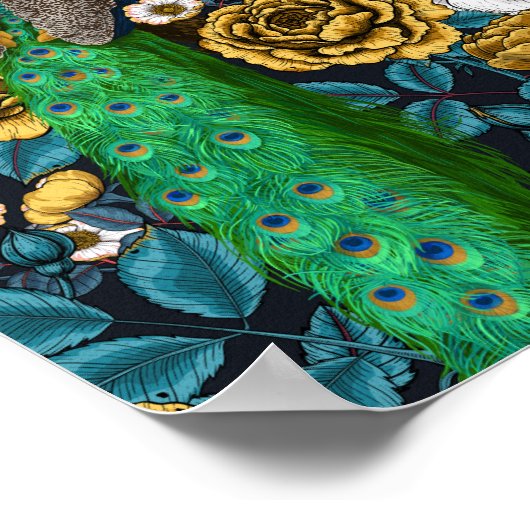 Peacocks in de tuin van het roos 3 poster (Hoek)