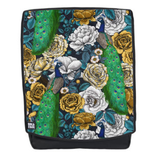 Peacocks in de tuin van het roos 3 rugtassen