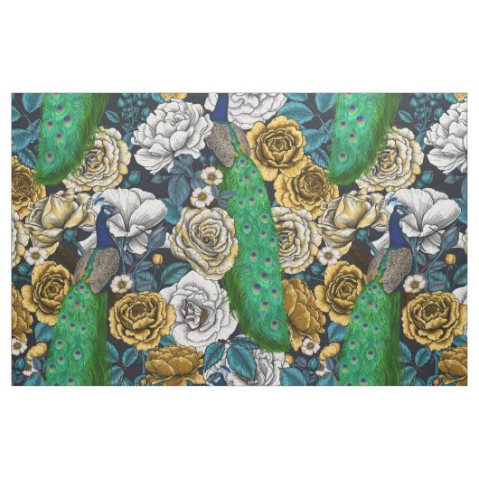 Peacocks in de tuin van het roos 3 stof (Fat Quarter)