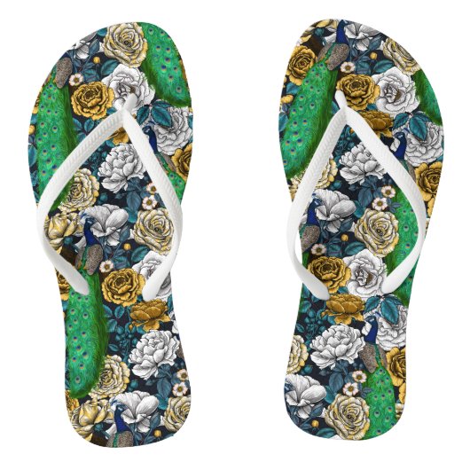 Peacocks in de tuin van het roos 3 teenslippers (Voetbed)