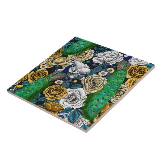 Peacocks in de tuin van het roos 3 tegeltje (Zijkant)