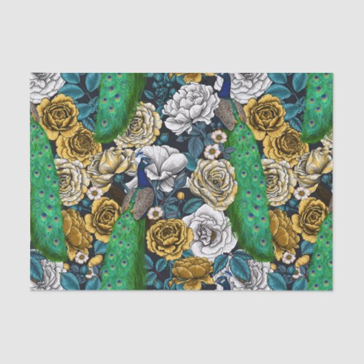 Peacocks in de tuin van het roos 3 tissuepapier (Voorkant)