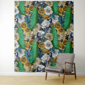 Peacocks in de tuin van het roos 3 wandkleed (In situ)