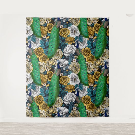 Peacocks in de tuin van het roos 3 wandkleed (Voorkant)