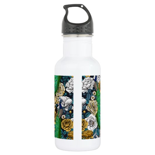 Peacocks in de tuin van het roos 3 waterfles  (Achterkant)