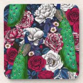 Peacocks in de tuin van het roos bier onderzetter (Voorkant)