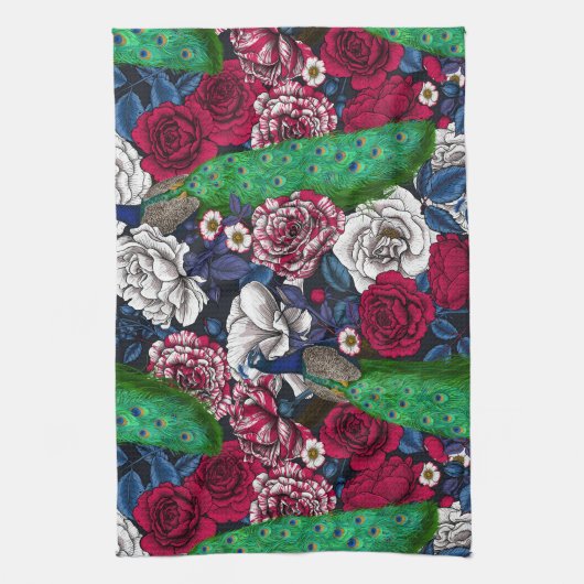 Peacocks in de tuin van het roos theedoek (Verticaal)