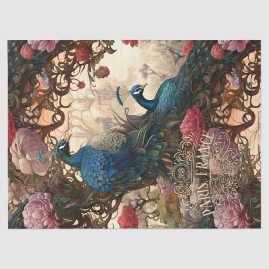 Peacocks in een Tree Elegant Victoriaans Boho Tissuepapier (Voorkant)