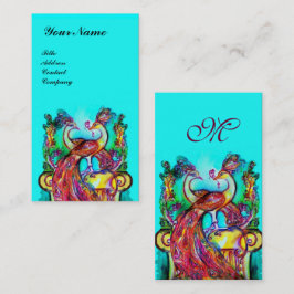PEACOCKS IN LIEFDE MONOGRAM, Red Aqua Blue Turquoi Visitekaartje