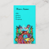 PEACOCKS IN LIEFDE MONOGRAM, Red Aqua Blue Turquoi Visitekaartje (Voorkant)