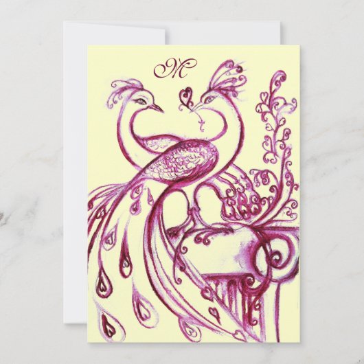 PEACOCKS IN LOVE MONOGRAM 2 rood roze goud Aankondiging (Voorkant)