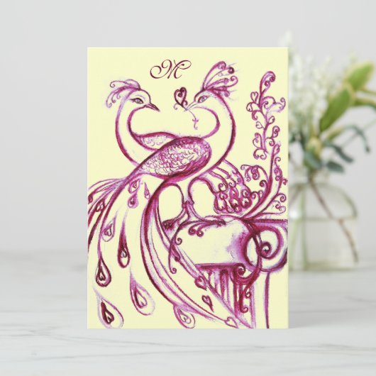 PEACOCKS IN LOVE MONOGRAM 2 rood roze goud Aankondiging (Staand voorkant)