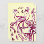 PEACOCKS IN LOVE MONOGRAM 2 rood roze goud Aankondiging (Voorkant / Achterkant)