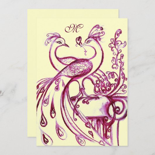 PEACOCKS IN LOVE MONOGRAM 2 rood roze goud Aankondiging (Voorkant / Achterkant)