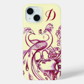 PEACOCKS IN LOVE MONOGRAM Paarse Crème Case-Mate iPhone Case (Achterkant)