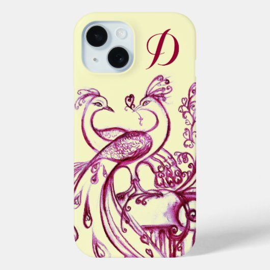 PEACOCKS IN LOVE MONOGRAM Paarse Crème Case-Mate iPhone Case (Achterkant)