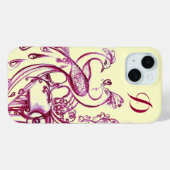 PEACOCKS IN LOVE MONOGRAM Paarse Crème Case-Mate iPhone Case (Achterkant (horizontaal))