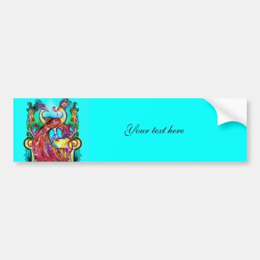 PEACOCKS IN LOVE MONOGRAM red blue turkooizen gree Bumpersticker (Voorkant)