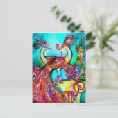 PEACOCKS IN LOVE MONOGRAM red blue turquase green Briefkaart (Staand voorkant)