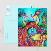 PEACOCKS IN LOVE MONOGRAM red blue turquase green Briefkaart (Voorkant / Achterkant)