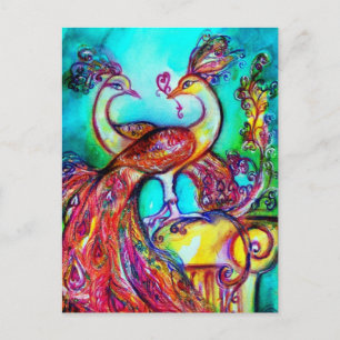 PEACOCKS IN LOVE MONOGRAM red blue turquase green Briefkaart