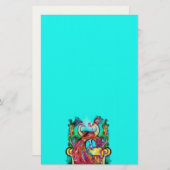 PEACOCKS IN LOVE MONOGRAM red blue turquase green Briefpapier (Voorkant / Achterkant)