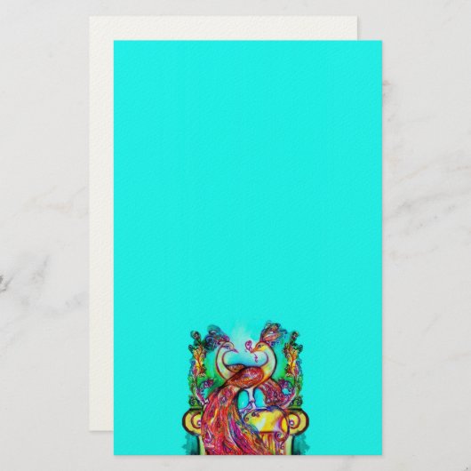 PEACOCKS IN LOVE MONOGRAM red blue turquase green Briefpapier (Voorkant / Achterkant)