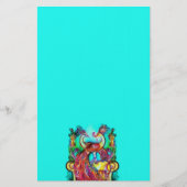 PEACOCKS IN LOVE MONOGRAM red blue turquase green Briefpapier (Voorkant)