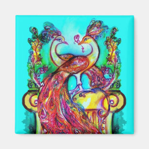 PEACOCKS IN LOVE MONOGRAM red blue turquase green Magneet