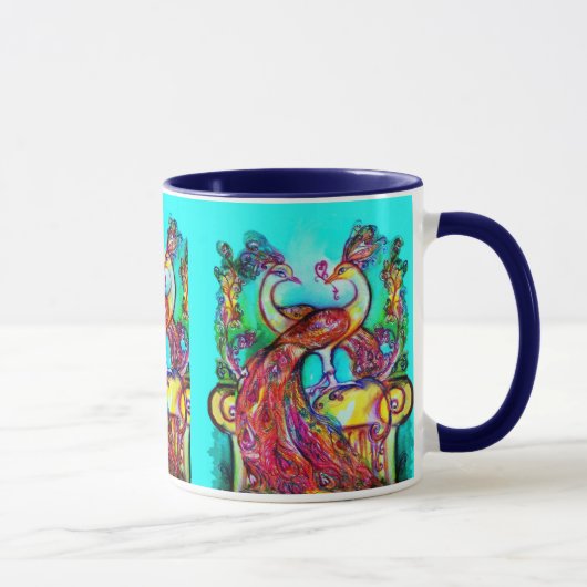 PEACOCKS IN LOVE MONOGRAM red blue turquase green Mok (Rechts)