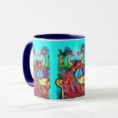 PEACOCKS IN LOVE MONOGRAM red blue turquase green Mok (Voorkant links)