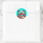 PEACOCKS IN LOVE MONOGRAM red blue turquase green Ronde Sticker (Tas)