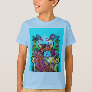 PEACOCKS IN LOVE MONOGRAM red blue turquase green T-shirt