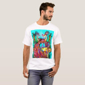 PEACOCKS IN LOVE MONOGRAM red blue turquase green T-shirt (Voorkant volledig)