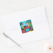 PEACOCKS IN LOVE MONOGRAM red blue turquase green Vierkante Sticker (Envelop)
