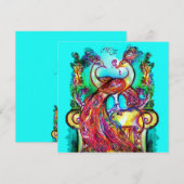 PEACOCKS IN LOVE MONOGRAM Red Blue Turquoise Green Aankondiging (Voorkant / Achterkant)