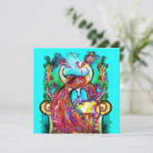 PEACOCKS IN LOVE MONOGRAM Red Blue Turquoise Green Aankondiging (Staand voorkant)
