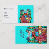 PEACOCKS IN LOVE MONOGRAM Red Blue Weddenschap Visitekaartje (Voorkant / Achterkant)