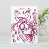 PEACOCKS IN LOVE MONOGRAM Red burgundy roze wit Aankondiging (Staand voorkant)