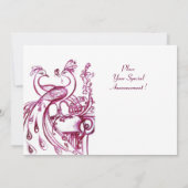 PEACOCKS IN LOVE MONOGRAM Red burgundy roze wit Aankondiging (Achterkant)