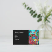 PEACOCKS IN LOVE MONOGRAM, rood blauw turquoise zw Visitekaartje (Staand voorkant)