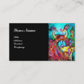PEACOCKS IN LOVE MONOGRAM, rood blauw turquoise zw Visitekaartje (Voorkant)