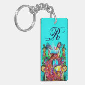 PEACOCKS IN LOVE MONOGRAM rood blauwgroen blauw gr Sleutelhanger (Voorkant Links)