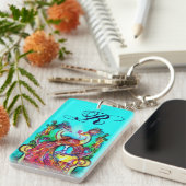 PEACOCKS IN LOVE MONOGRAM rood blauwgroen blauw gr Sleutelhanger (Voorkant Rechts)