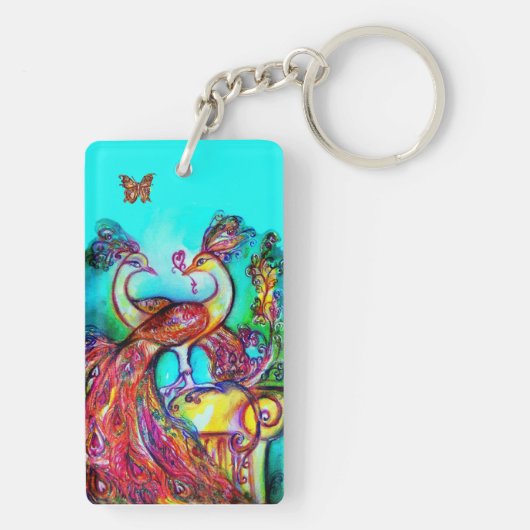 PEACOCKS IN LOVE MONOGRAM rood blauwgroen blauw gr Sleutelhanger (achterkant)