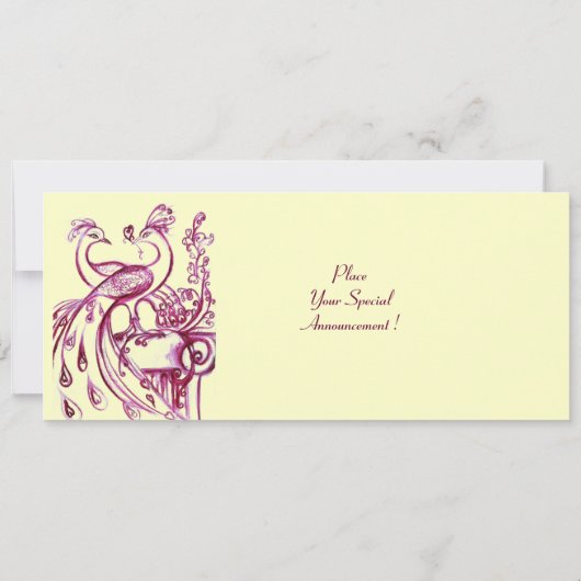 PEACOCKS IN LOVE MONOGRAM rood roze goud Aankondiging (Achterkant)