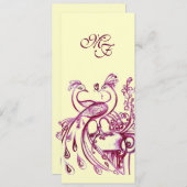 PEACOCKS IN LOVE MONOGRAM rood roze goud Aankondiging (Voorkant / Achterkant)