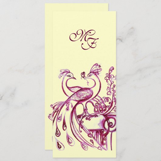 PEACOCKS IN LOVE MONOGRAM rood roze goud Aankondiging (Voorkant / Achterkant)