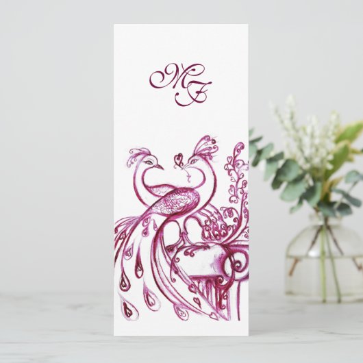 PEACOCKS IN LOVE MONOGRAM rood roze goud Aankondiging (Staand voorkant)