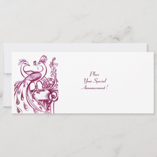 PEACOCKS IN LOVE MONOGRAM rood roze goud Aankondiging (Achterkant)